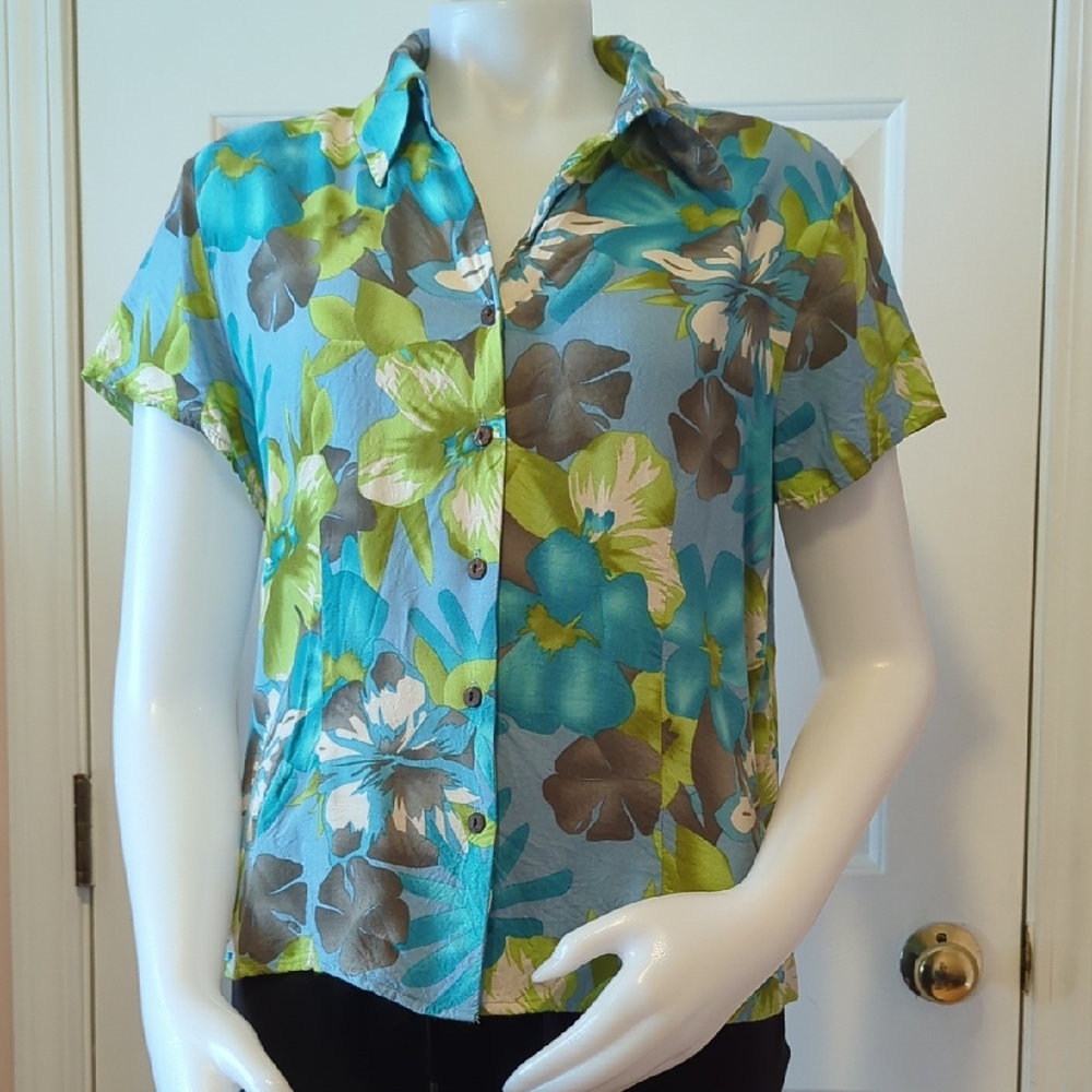 Croft and Barrow Floral Short Sleeve Button Up Shirt Size L